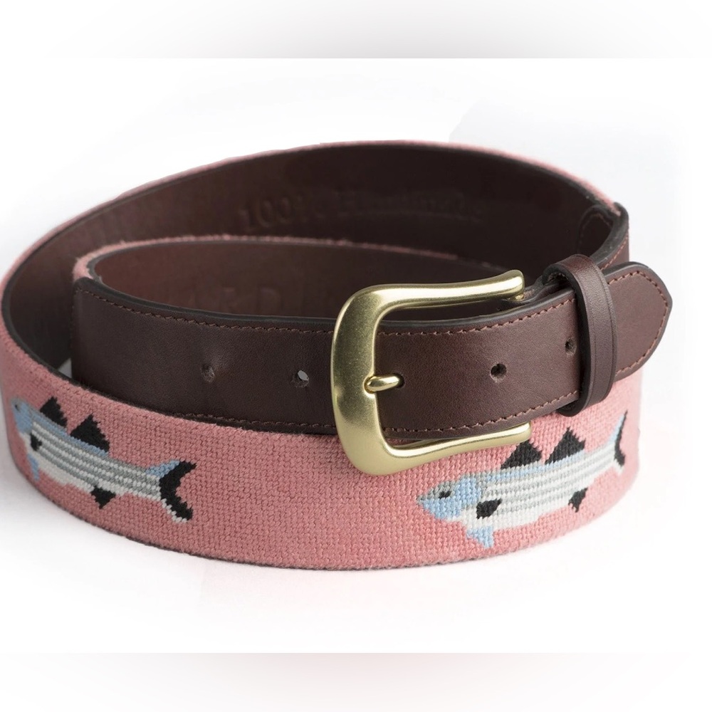 Striped Bass Needlepoint Belt - New England Red